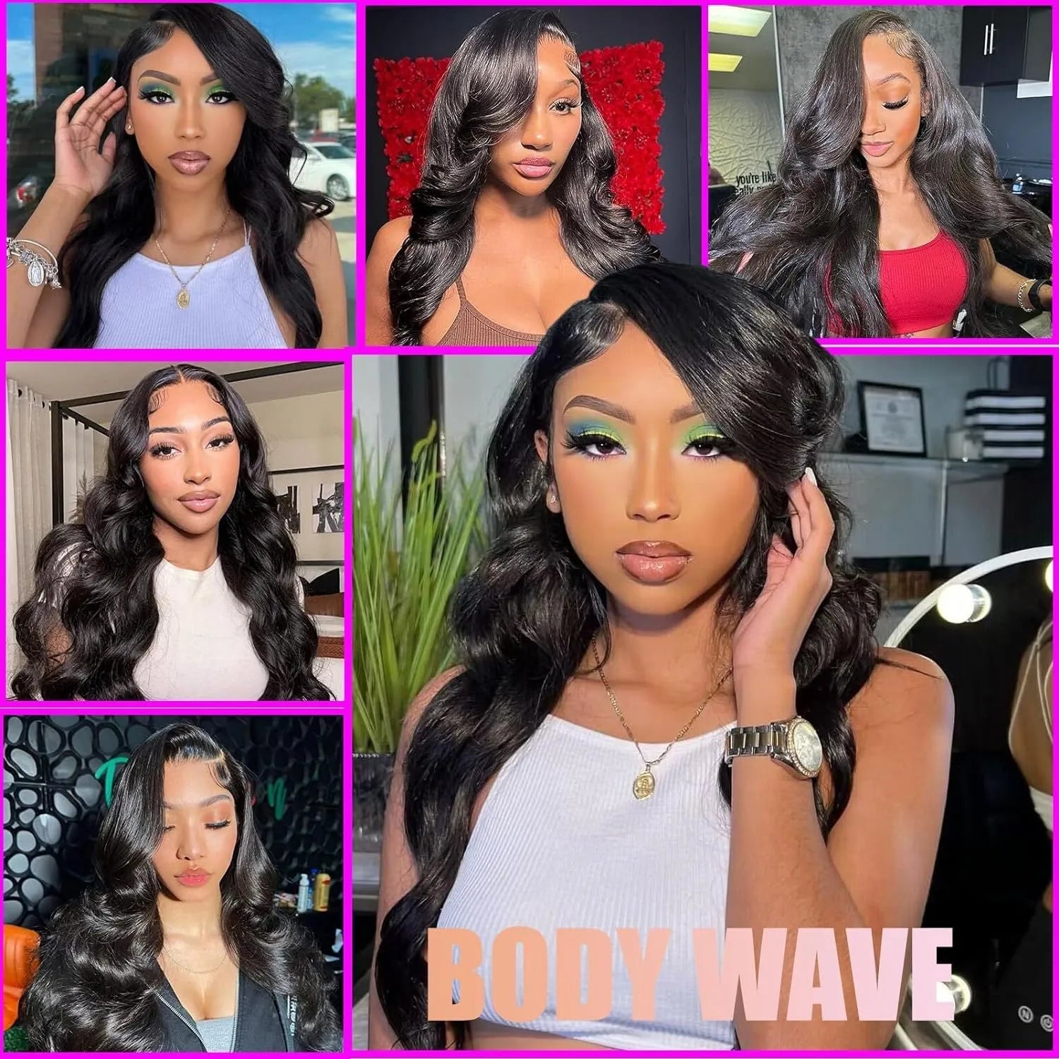 Black medium-long curly wave full-head wig with lace mesh cap, shown from front view