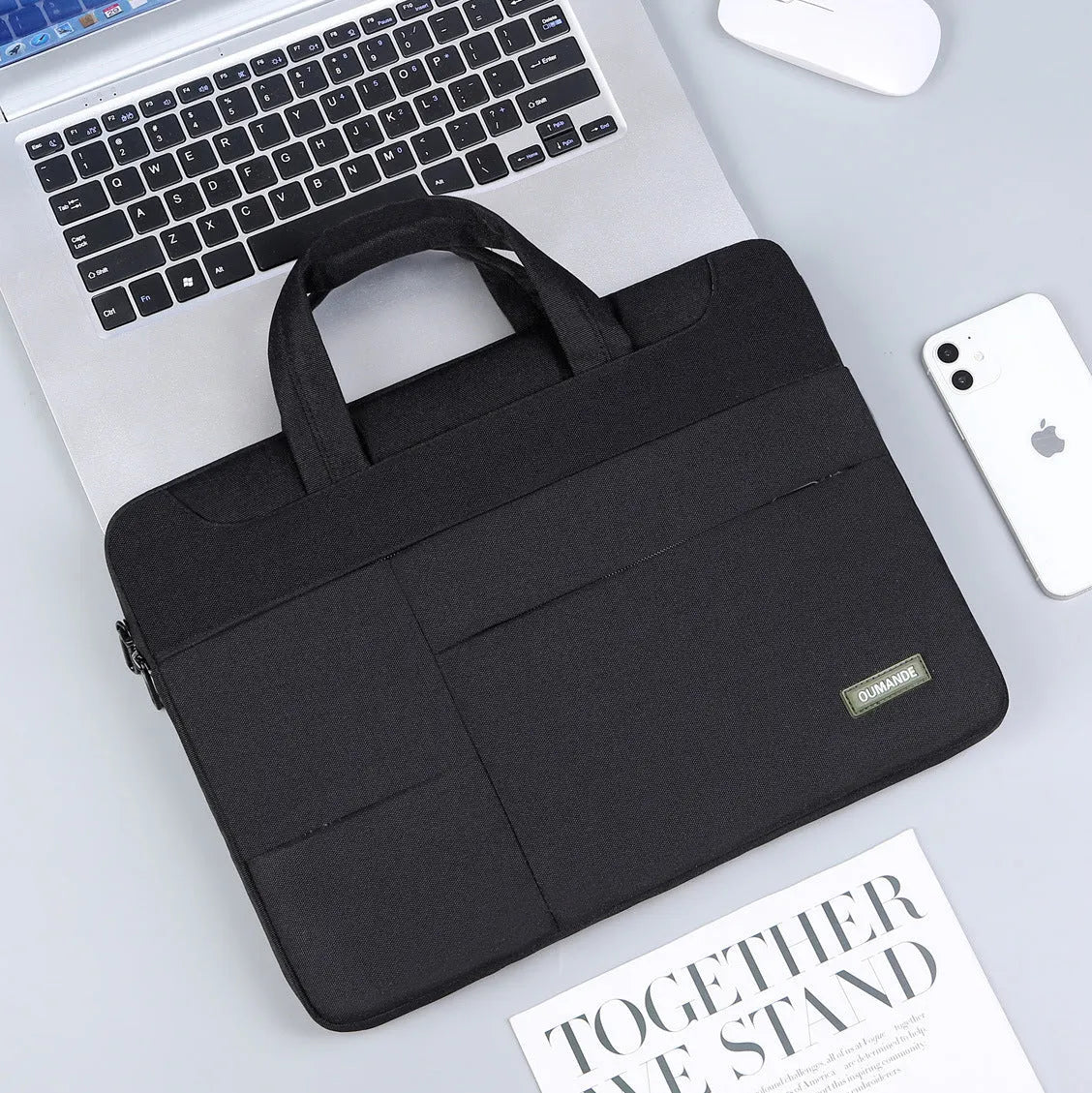 15.6-inch Oxford cloth laptop bag in dark gray with sewing line detail