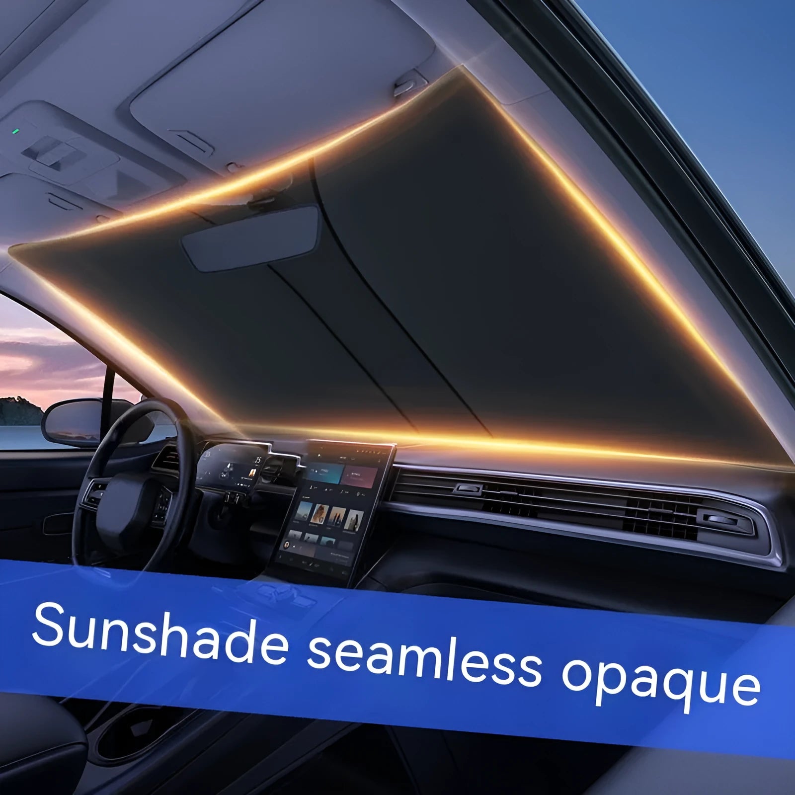 Car front windscreen sun shield with double ring design and titanium silver reflective coating
