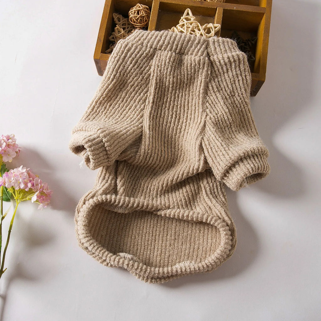 Brown cloth pullover sweater for small dog breeds on a mannequin