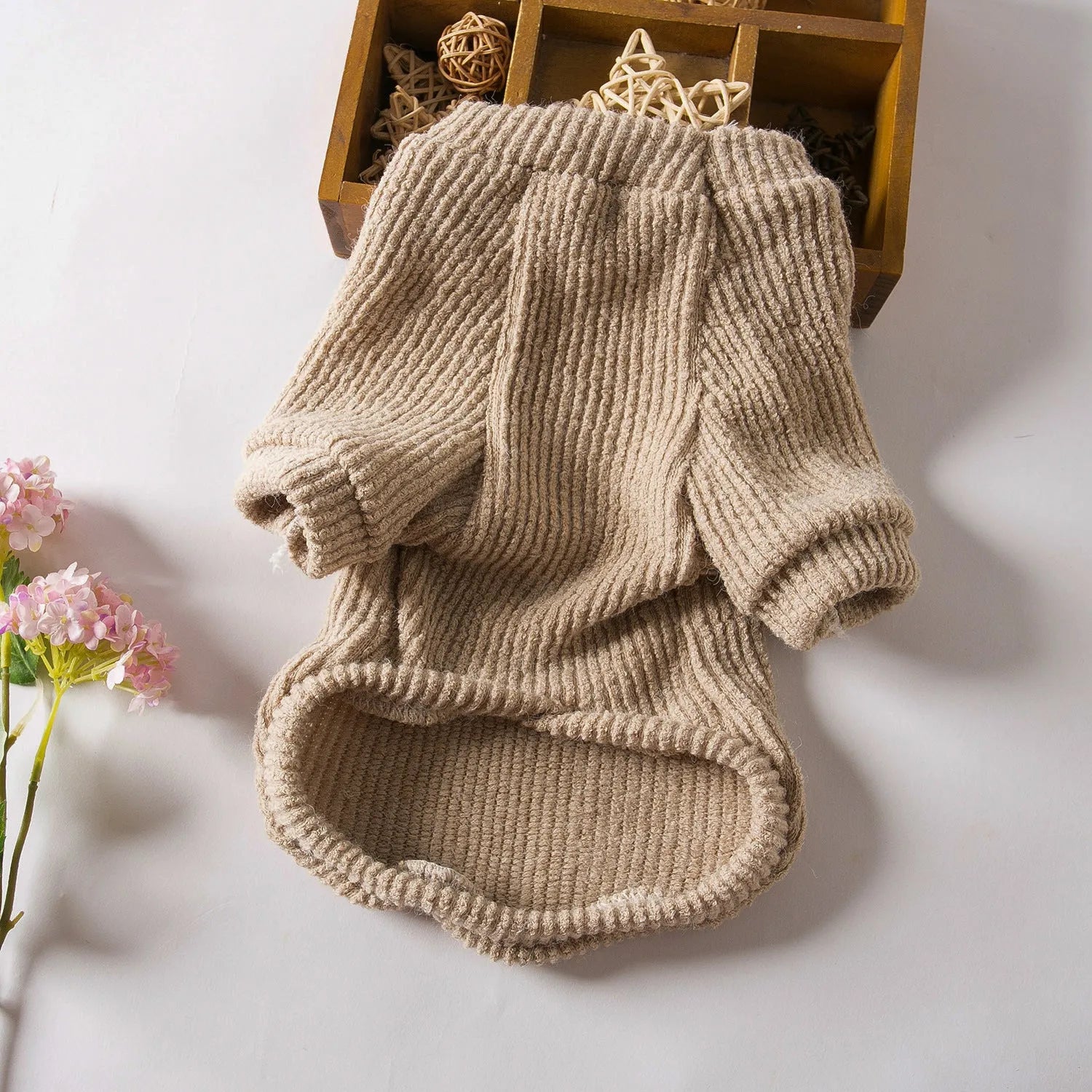 Brown cloth pullover sweater for small dog breeds on a mannequin