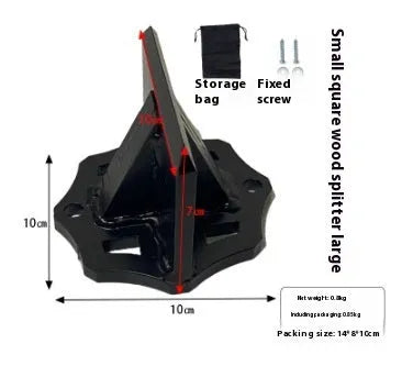 Mini cast iron square wood splitter for outdoor and household wood cutting on a wooden log