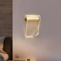 Black iron wall lamp with adjustable left bend arm and acrylic shade for bedside or living room lighting