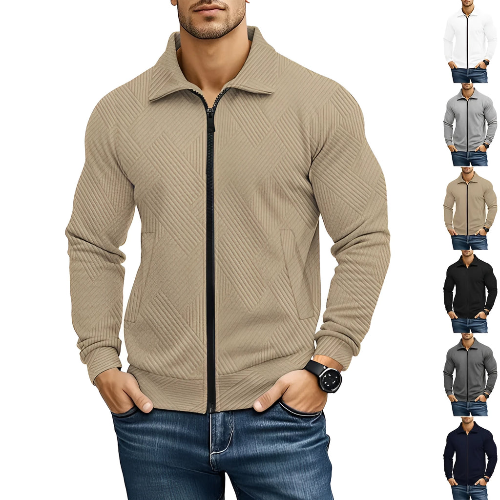 Men's casual jacket solid colour waffle turn-down collar coat front view