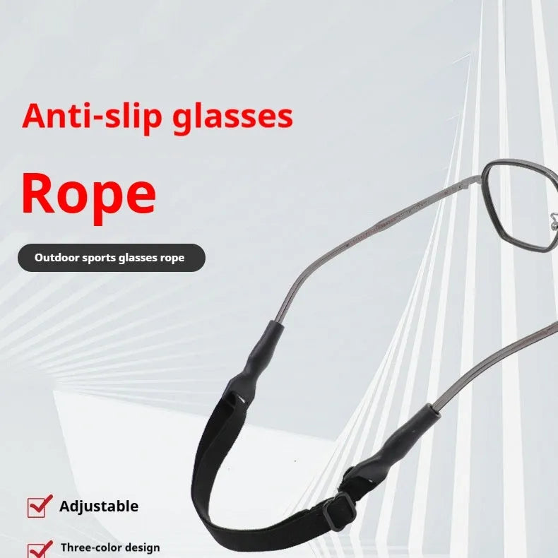 Black adjustable glasses strap with silicone earpiece ends for adult and children's eyewear security