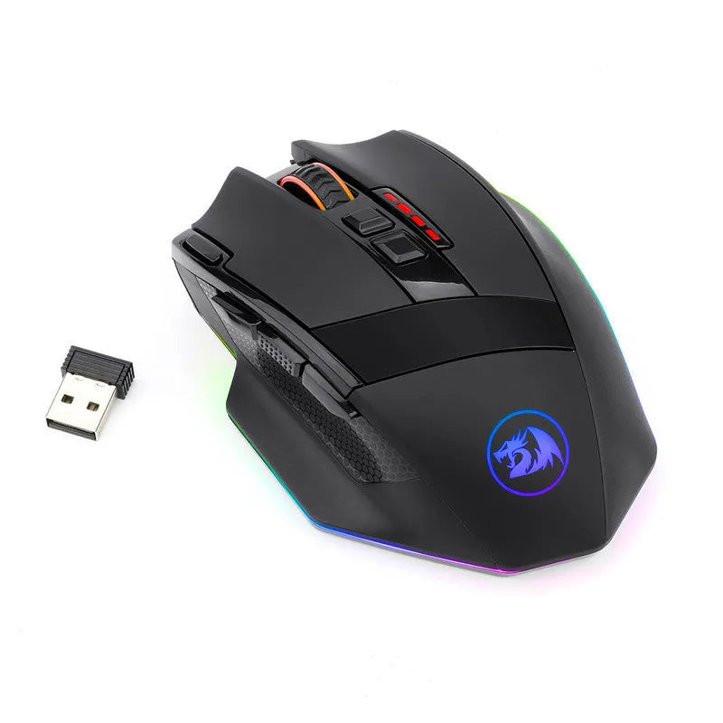 Redragon M801P black wireless gaming mouse with 9 buttons and ergonomic design