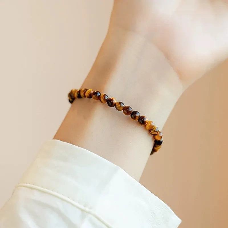 Handmade tigereye bracelet with geometric round beads in Chinese style design