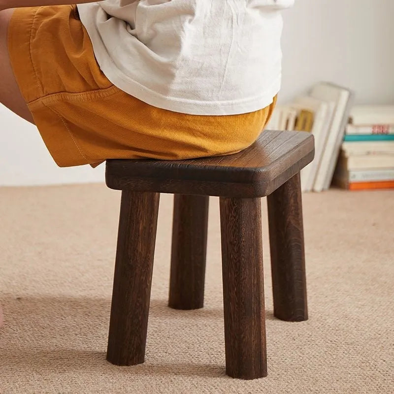 Solid wood changing stool with distressed finish for household shoes changing