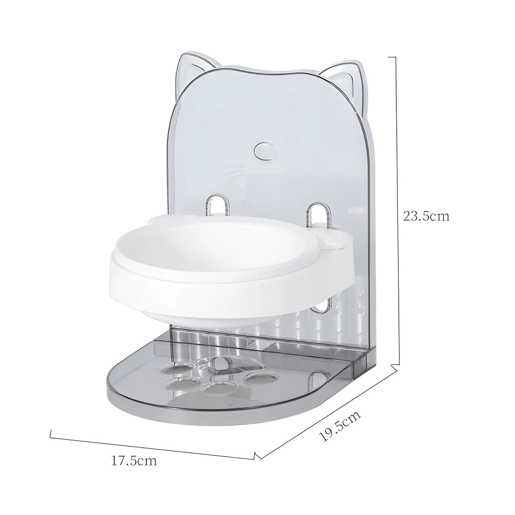Grey cat feeding bowl with anti-spill cat ears design and removable hanging cage