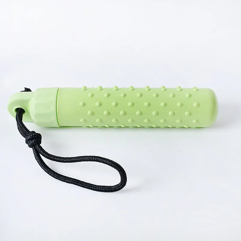 Two floating dog pool toys in red and green, TPR material with rope, 240x45mm, floating on water
