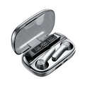 Wireless Bluetooth 5.3 TWS sports earbuds with touch controls and power display, earplug style in black