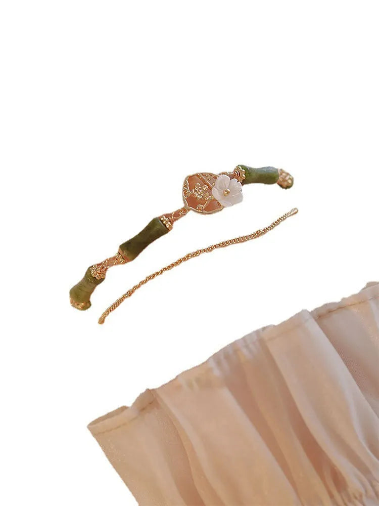 Natural olivine double layer bracelet with Twin Bells of Ireland charms and olive branch decoration