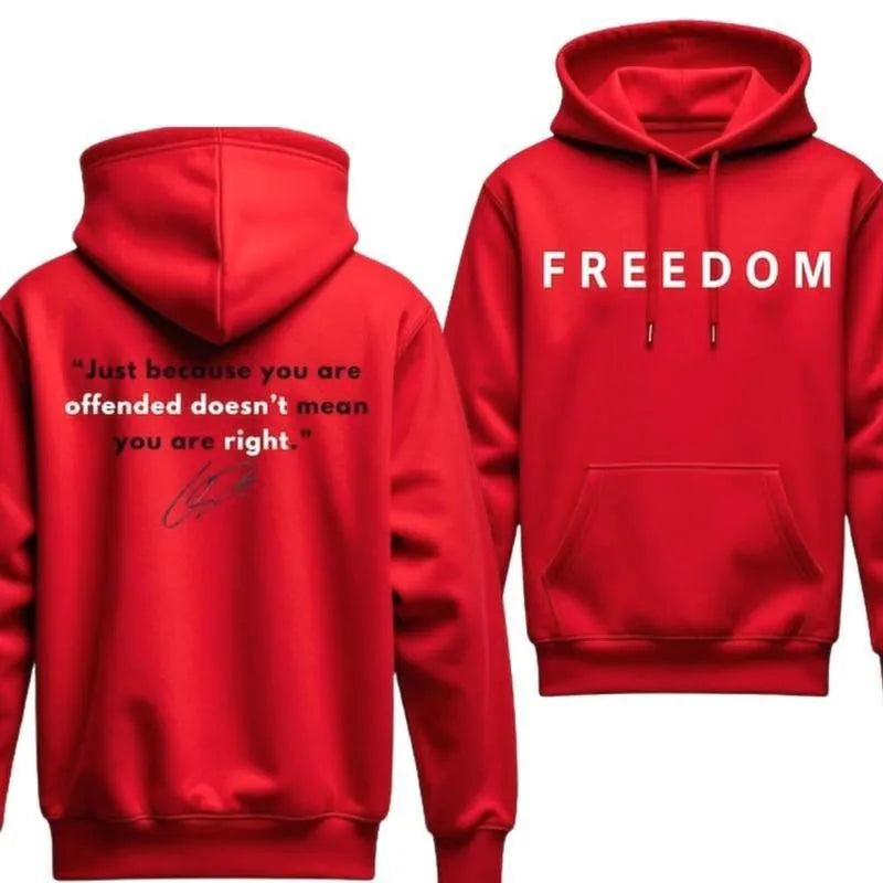 Men's red polyester hooded pullover sweater straight fit long sleeves casual leisure wear front view