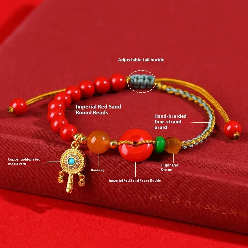 Hand-woven cinnabar peace blessing buckle bracelet Emperor red sand geometric national style women's accessory