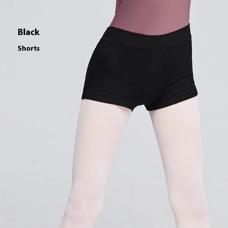 Black cotton women's ballet practice shorts for dance and fitness exercise