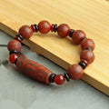 Distressed agate three-eye Tibet beads bracelet polished natural stone bracelet with dzi bead motif
