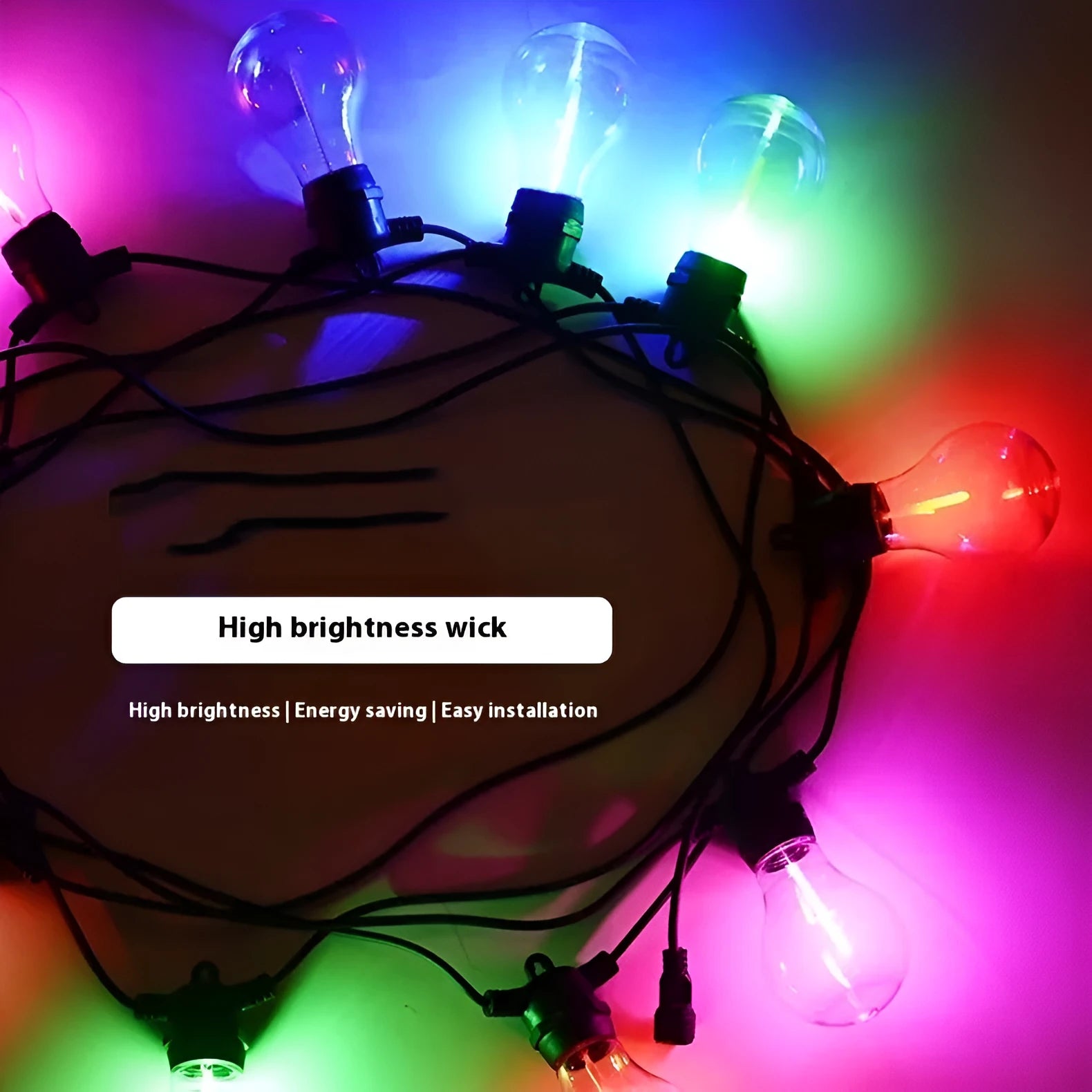 Outdoor decorative string lights with 10 LED bulbs in transparent meteor bag cases
