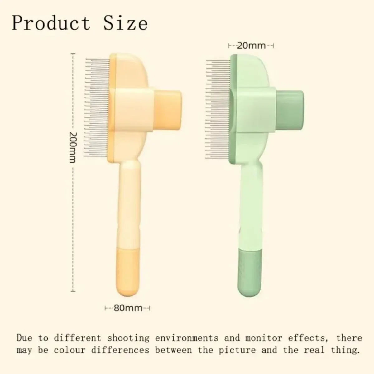 Green pet grooming brush with one-click hair removal button, gentle bristles for dogs and cats, anti-mite shedding tool