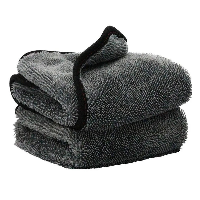 Grey 40x40cm square microfiber car wash and drying towel laid flat