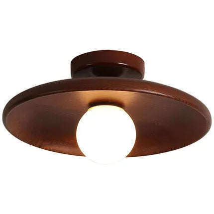 Modern solid wood ceiling lamp with glass shade in light wood and walnut colour finishes.