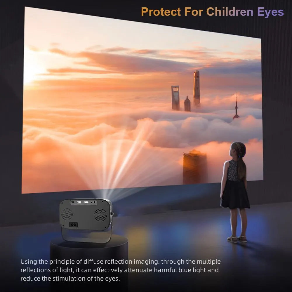 Black HD smart portable projector with Android system and remote control