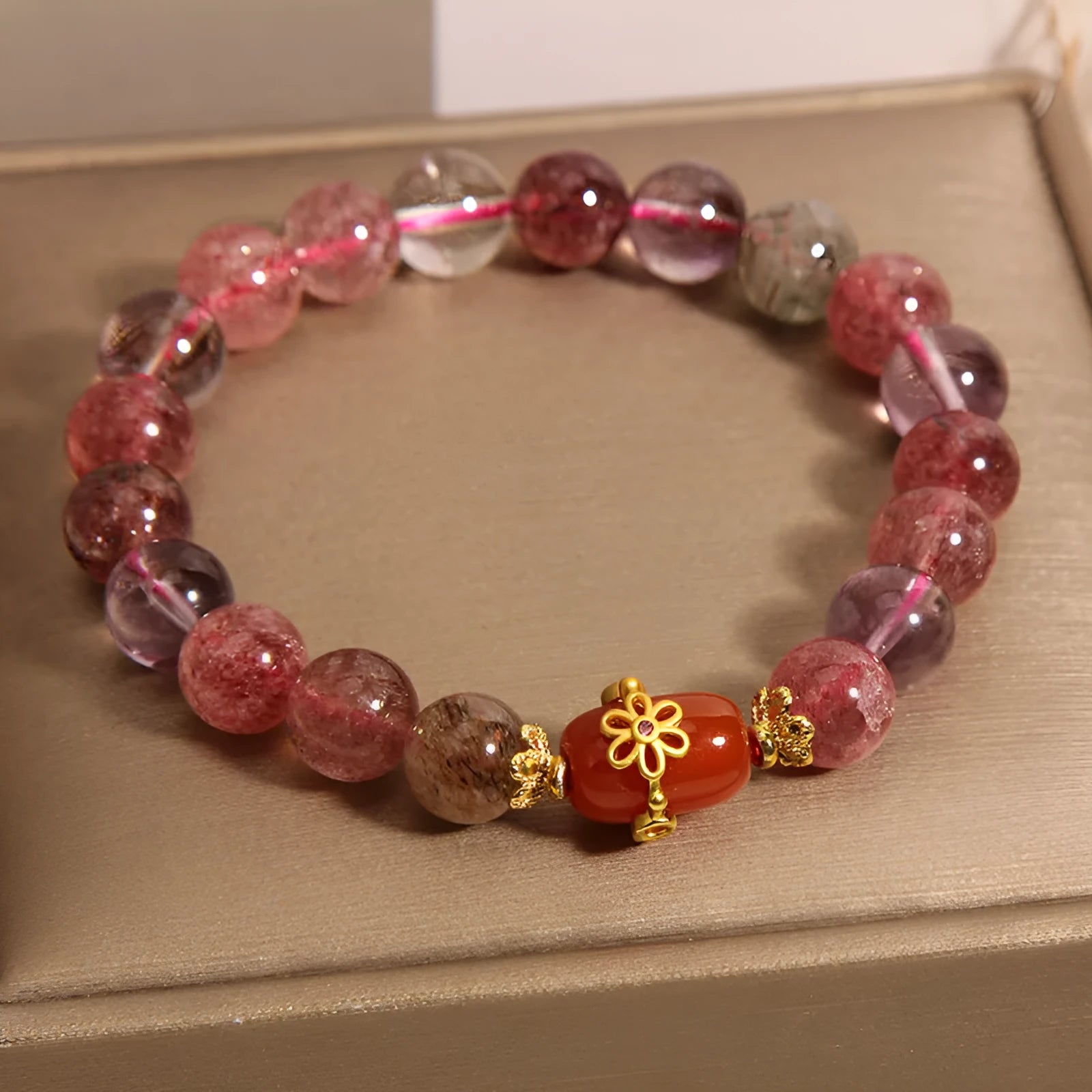 Natural Super Seven crystal bracelet for women in red agate colour with fresh sweet cartoon style