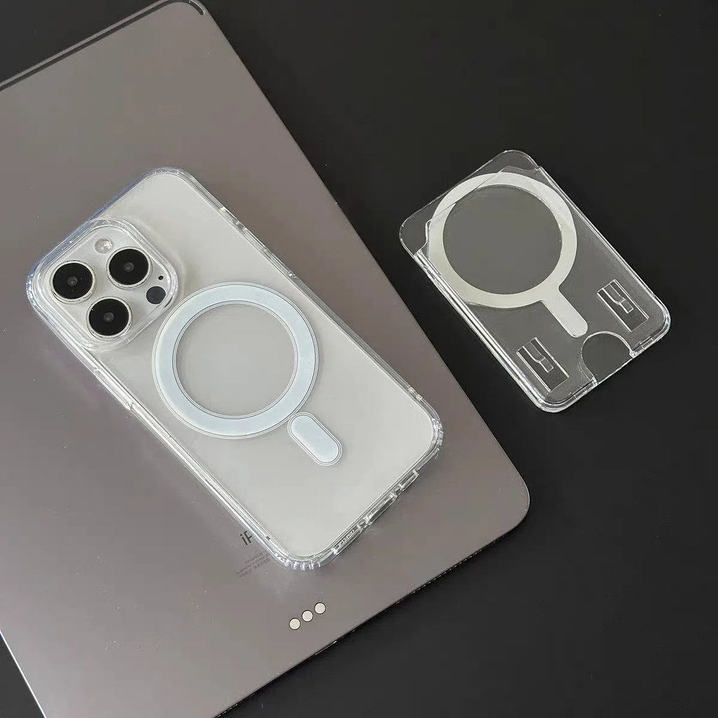 Transparent acrylic full-coverage protective phone case with wallet card holder for iPhone, white colour option