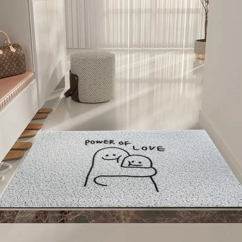Square PVC floor mat with cartoon facial expression pattern in Mr Big Nose colour and steel traveller stitched edges