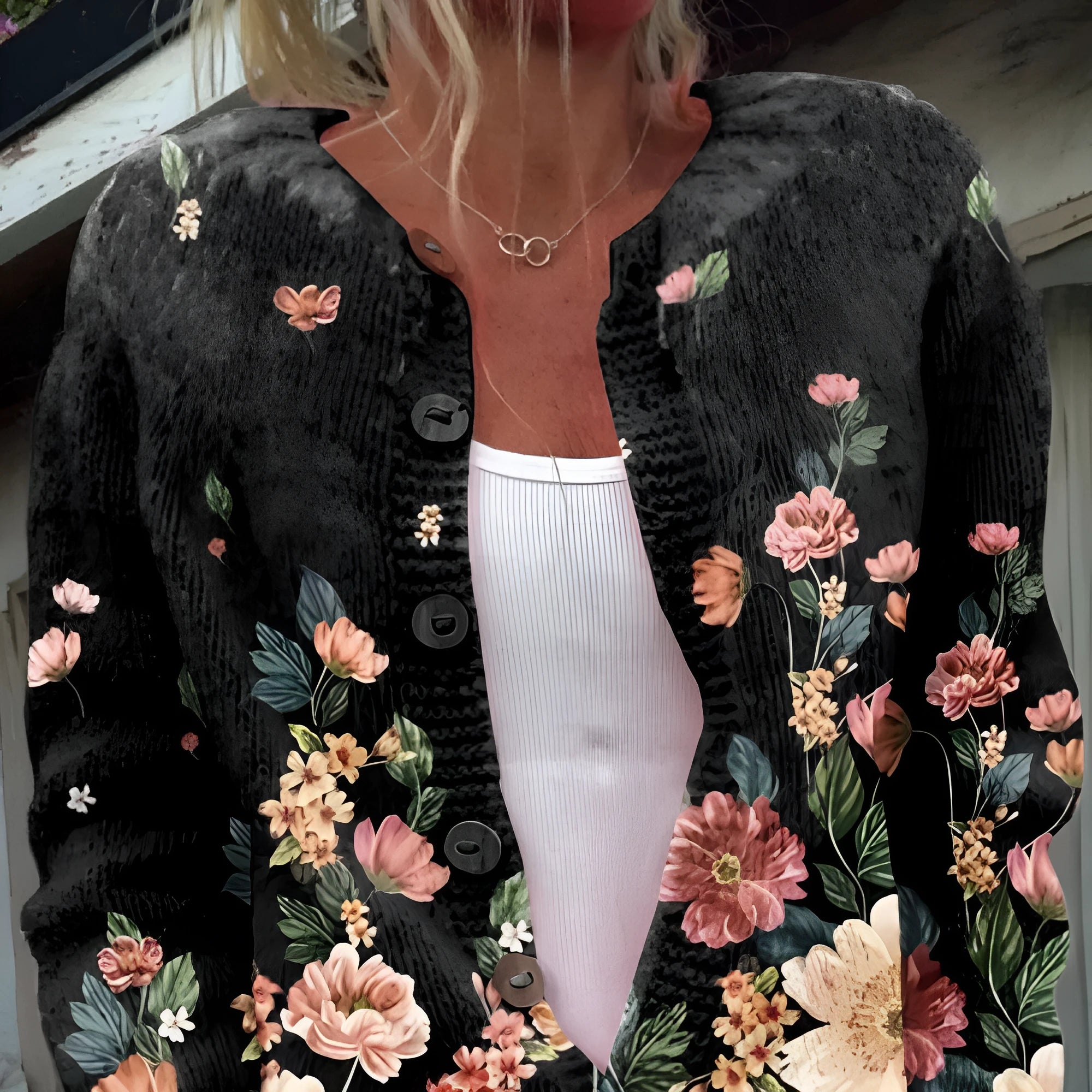Women's digital printing polyester cardigan coat in open front style, size S to 5XL