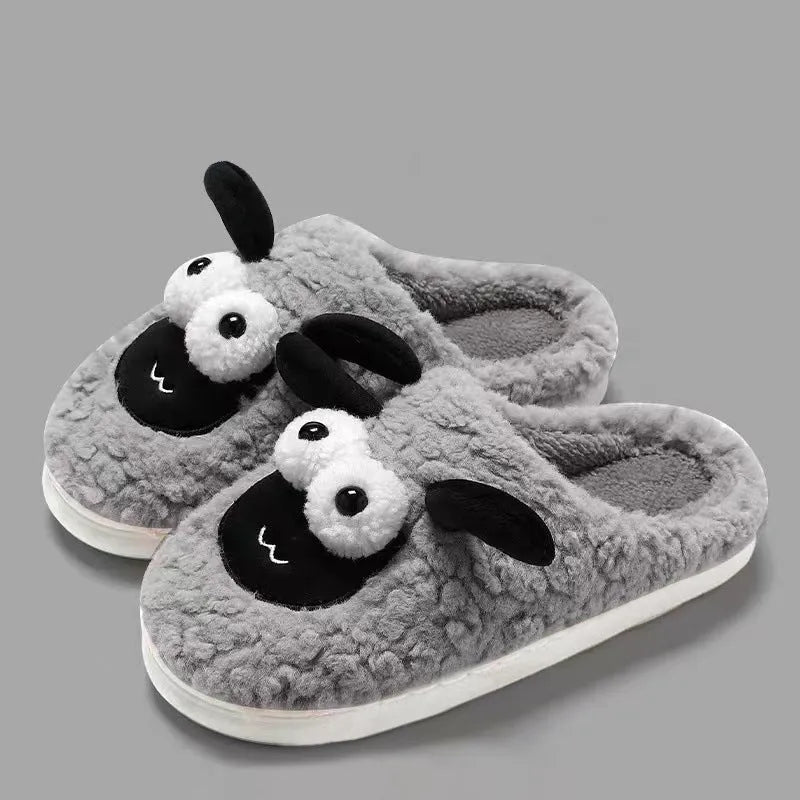 Slip-on thermal cotton slippers in brown with suede uppers and sewn PVC soles