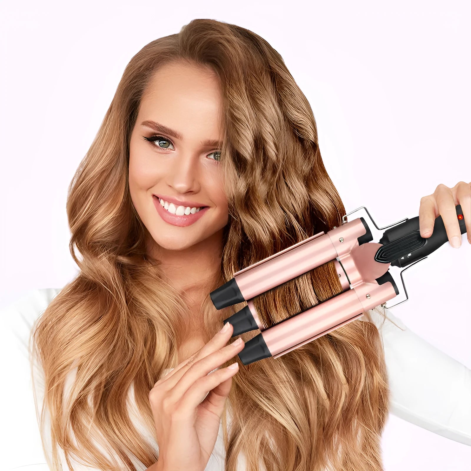 All-in-one three-tube water wave hair curler set with multiple voltage options and wired AC power supply
