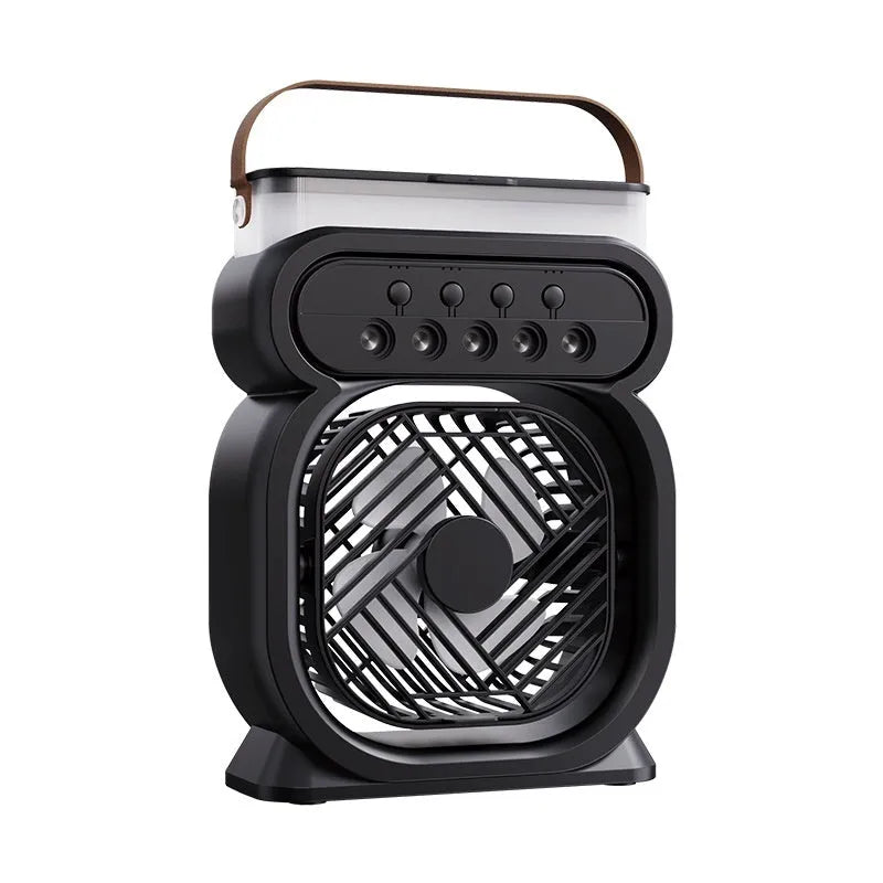 3-in-1 portable evaporative air cooler with LED night lights on a desk in home office