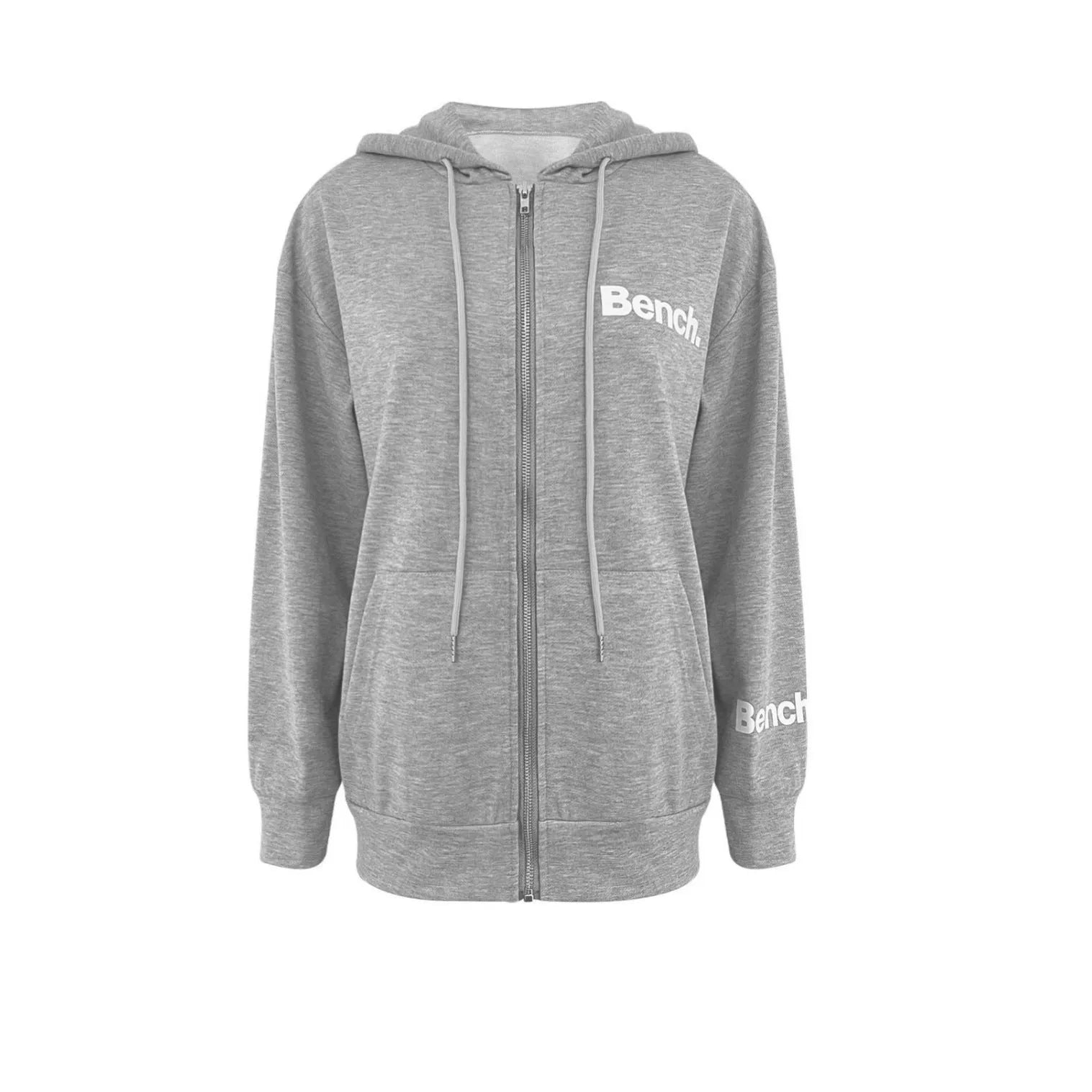 Women's loose fit grey zipper cardigan coat with letter print, polyester blend, Japanese Korean casual style