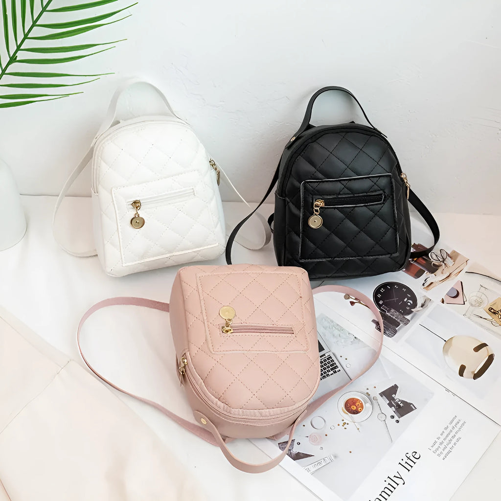 Korean style girls' hard square embroidered backpack with soft carry handle in white colour