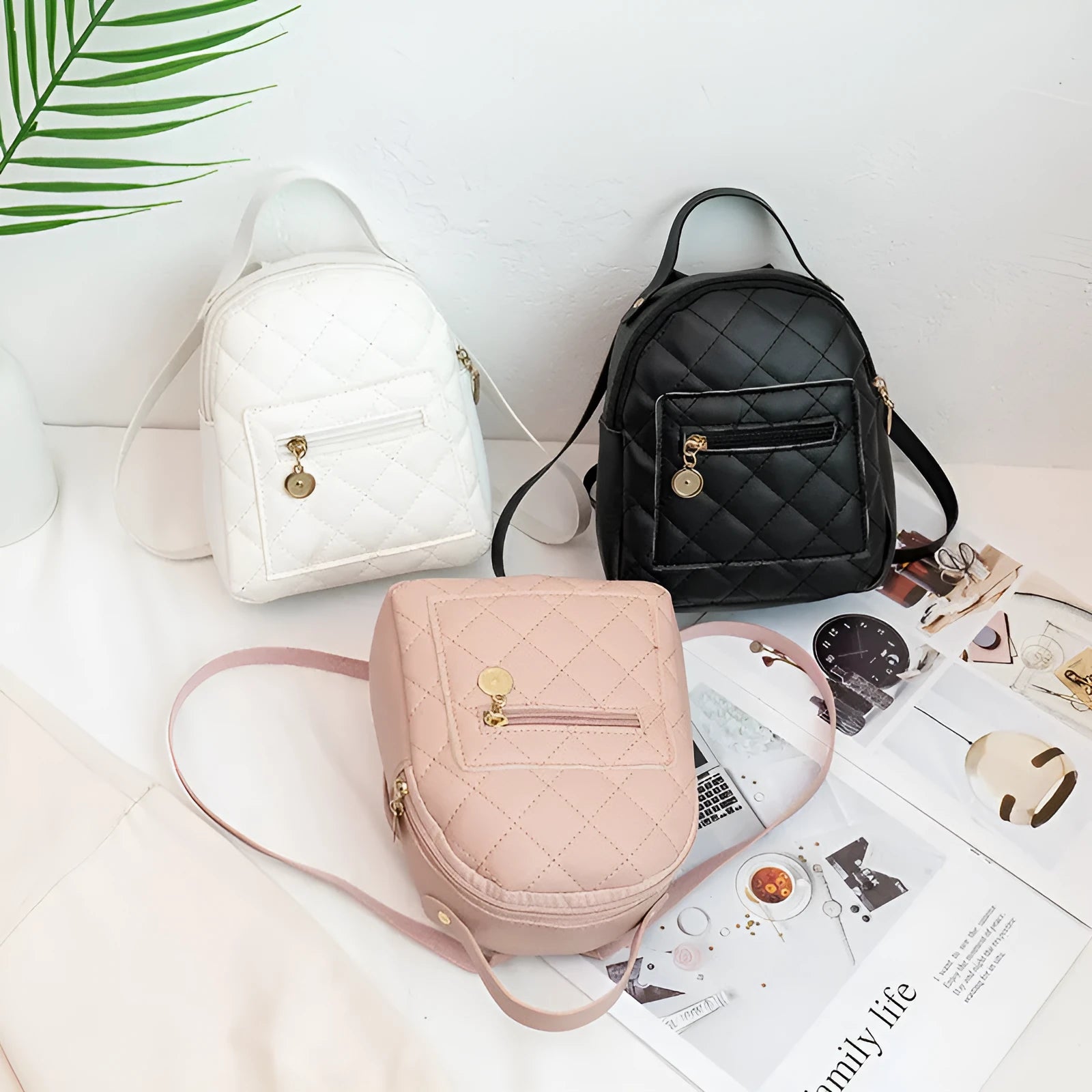 Korean style girls' hard square embroidered backpack with soft carry handle in white colour