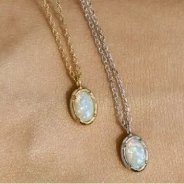 S925 silver geometric pendant necklace with oval jelly opal gemstone in gold plating
