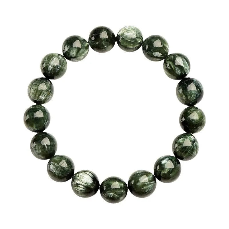 Natural Green Dragon Crystal bracelet with 8mm to 9mm round beads and Ruyi style design