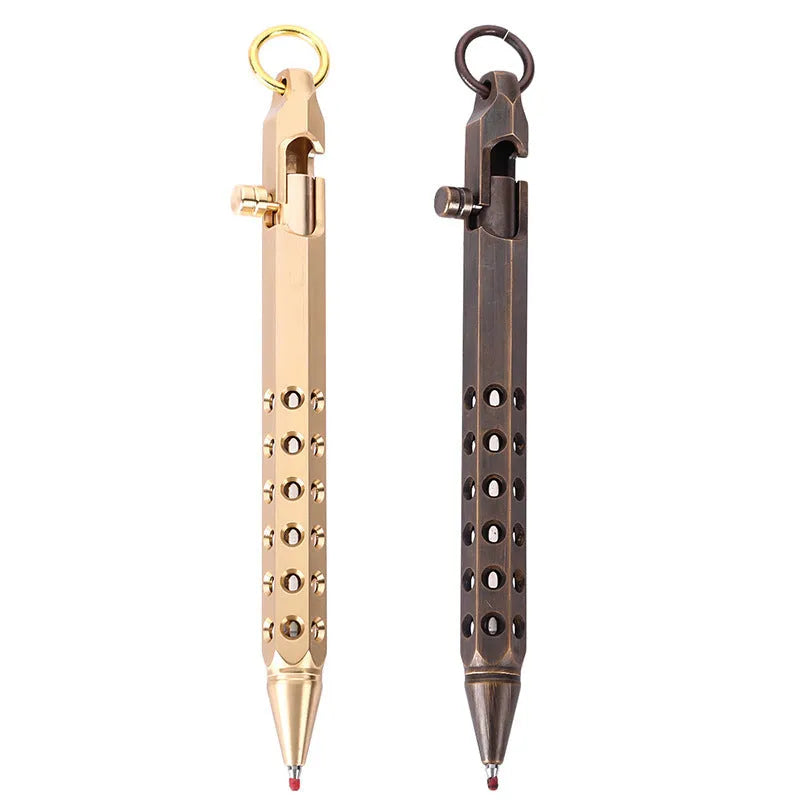 Brass hexagonal bolt rollerball pen with 0.5mm tip in natural and black finish options