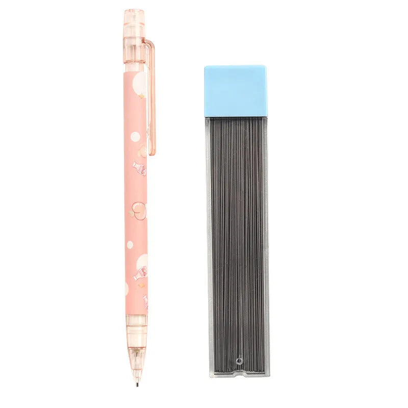 Peach automatic pencil press 0.5mm with 100 refills, plastic body, 15cm length