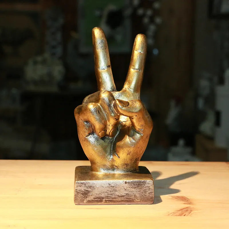 Resin gesture ornament desktop decoration bronze silver Like OK Scissors Hand blessing theme