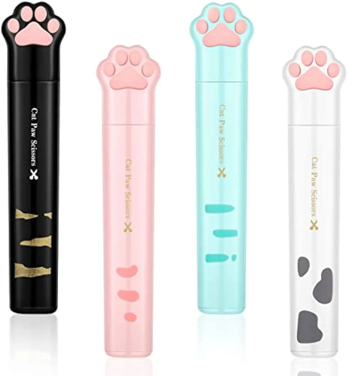 Cat paw mini folding scissors in four colours with stainless steel blades and decorative handles