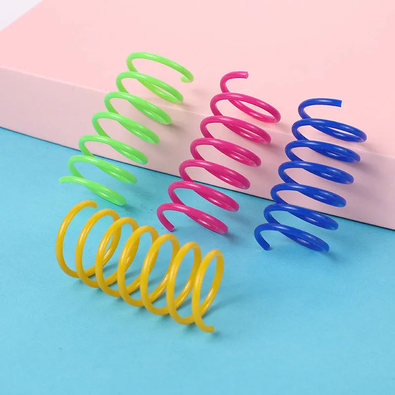 Plastic cat spring toy coil spiral in assorted colours, 5.5cm length, 4 or 8 pack, heavy gauge