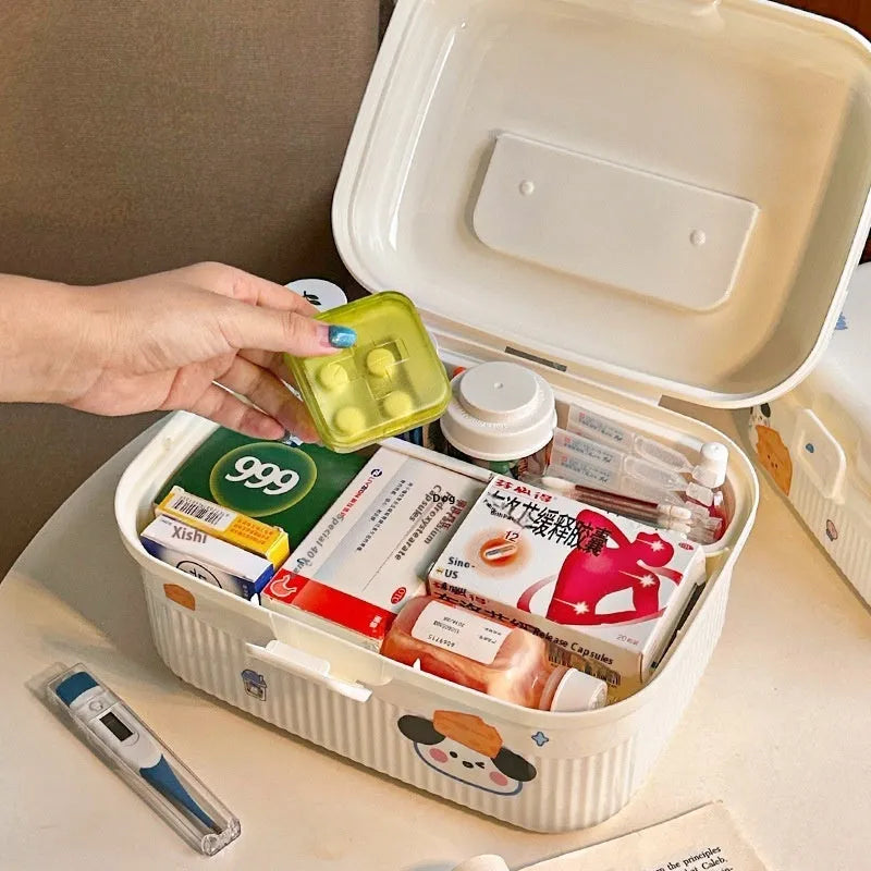 Double-layer portable plastic storage box with free stickers in large size