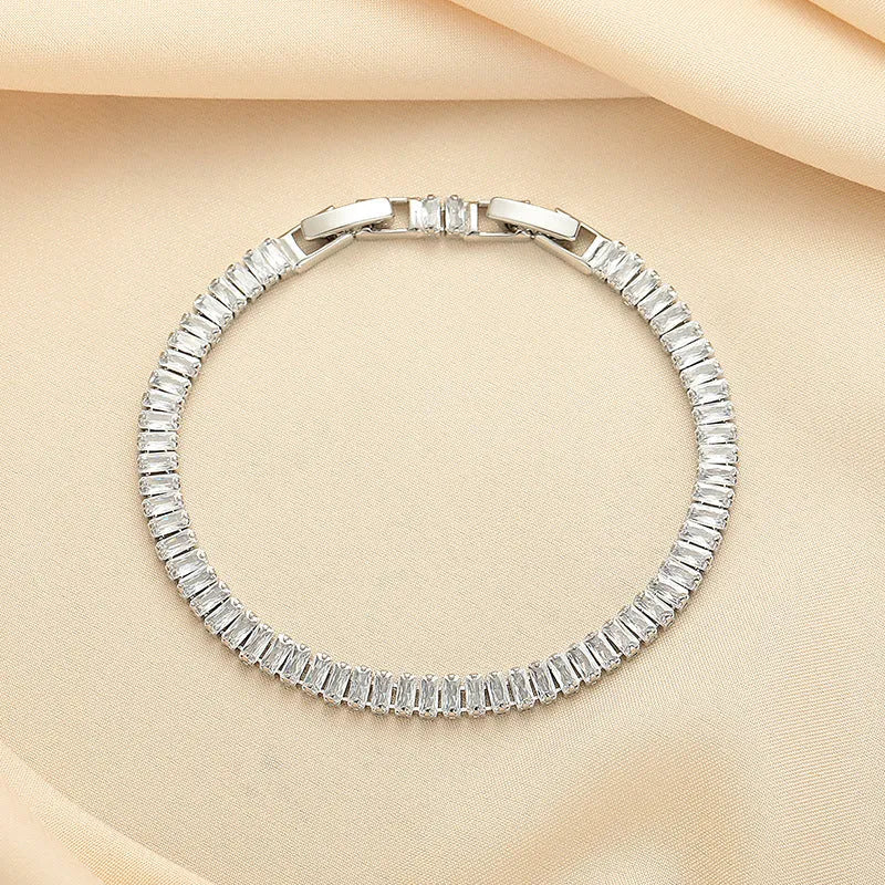 European and American simple rectangular affordable luxury bracelet with inlaid zircon in Champagne Gold and Silver