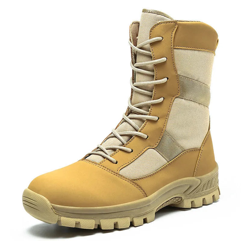 Men's black and camouflage mesh upper combat boots in plus sizes with high-top design