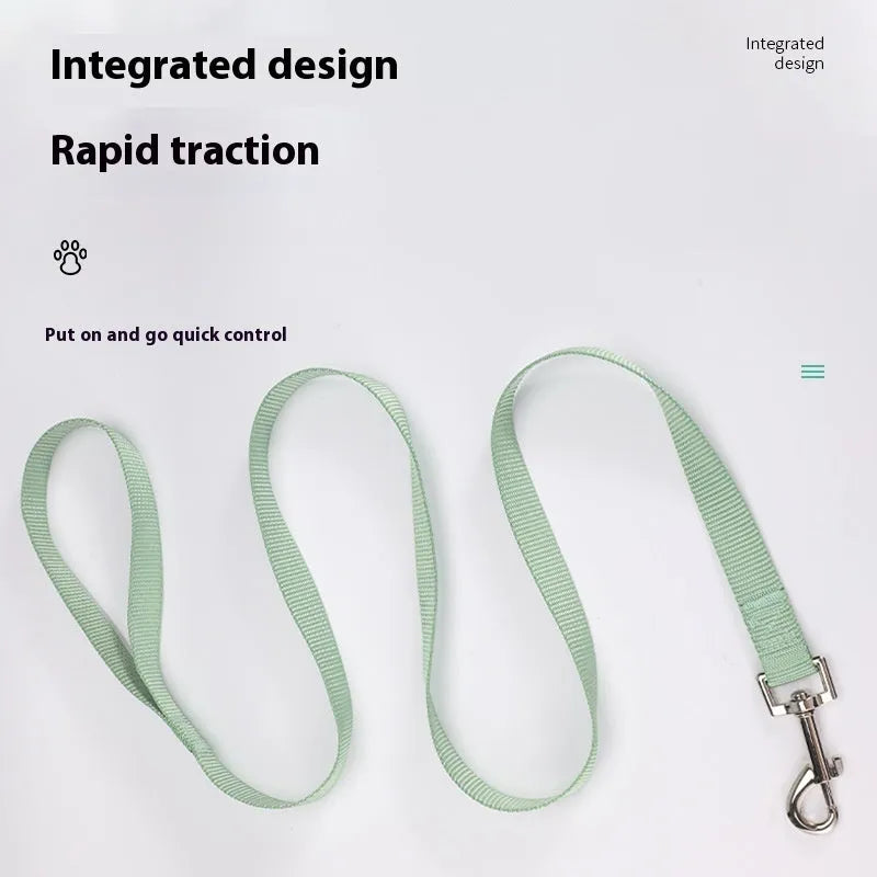 Solid colour polyester dog rope lead with integrated handle in blue, shown with size options.