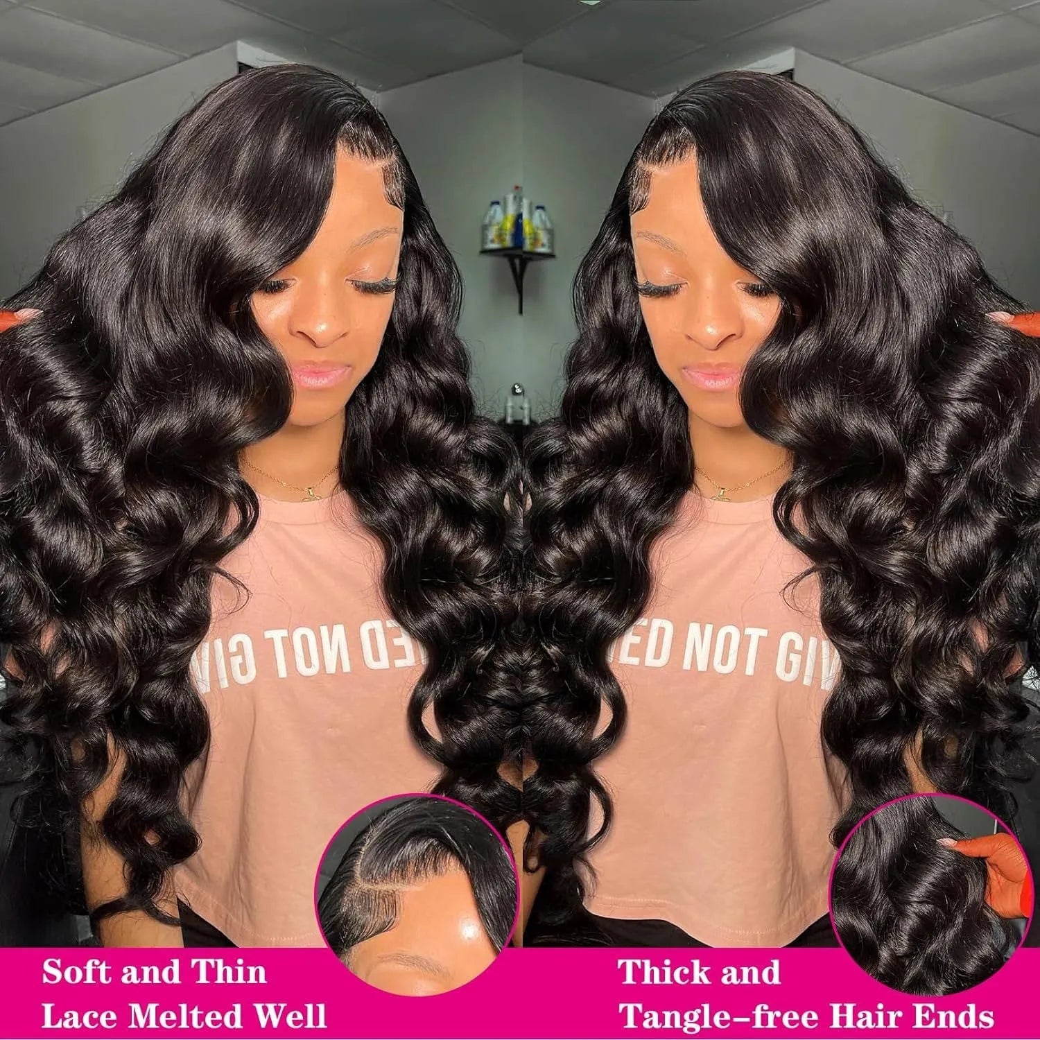 Black medium-long curly wave full-head wig with lace mesh cap, shown from front view
