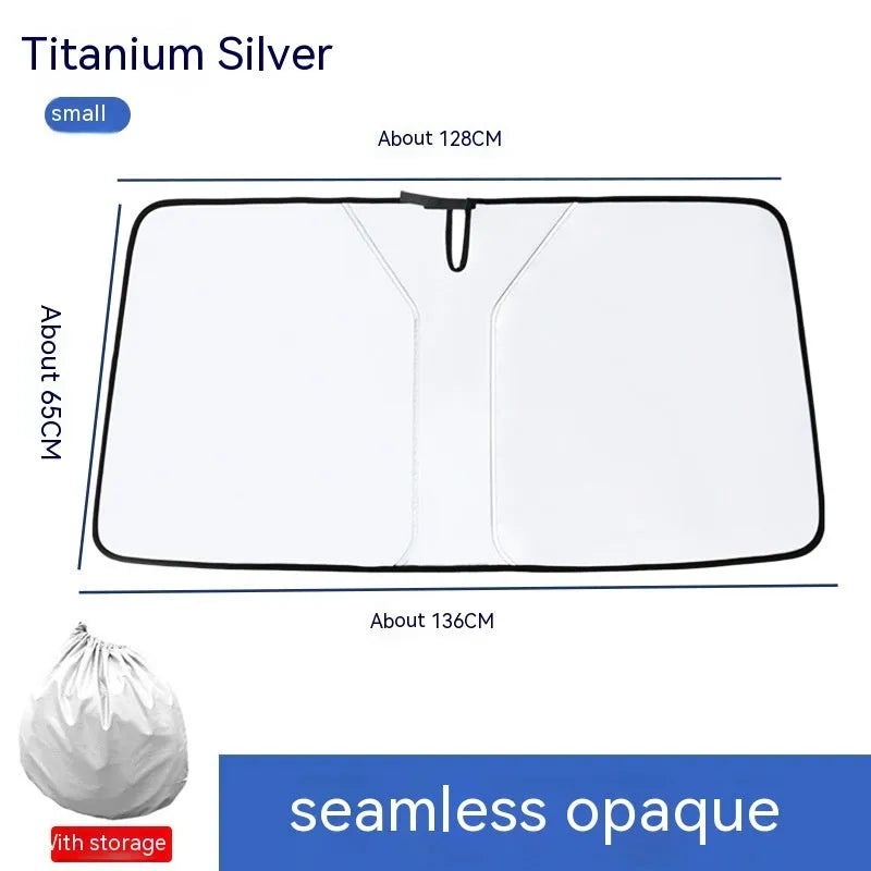 Car front windscreen sun shield with double ring design and titanium silver reflective coating