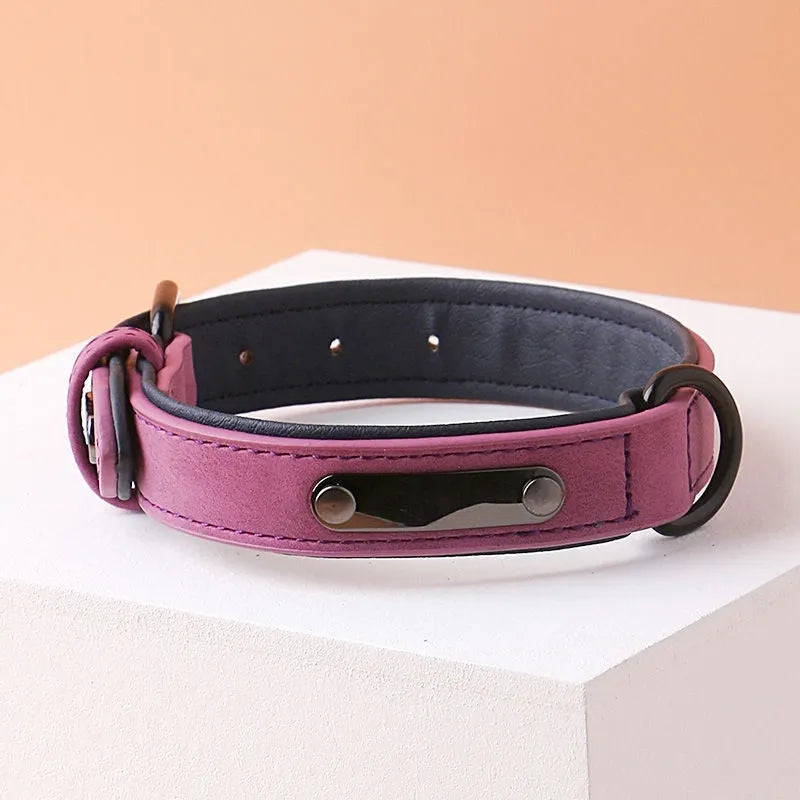 Simple anti-loss adjustable dog collar in five colours with double-layer thickening and PU and microfiber fabric construction