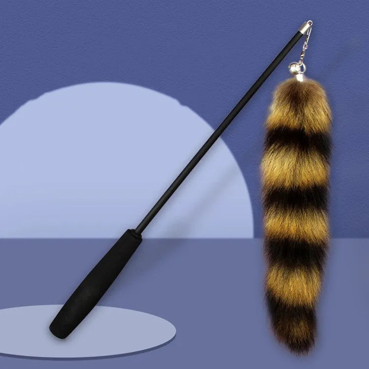 Black cat toy wand with elastic string measuring 42cm for interactive feline play
